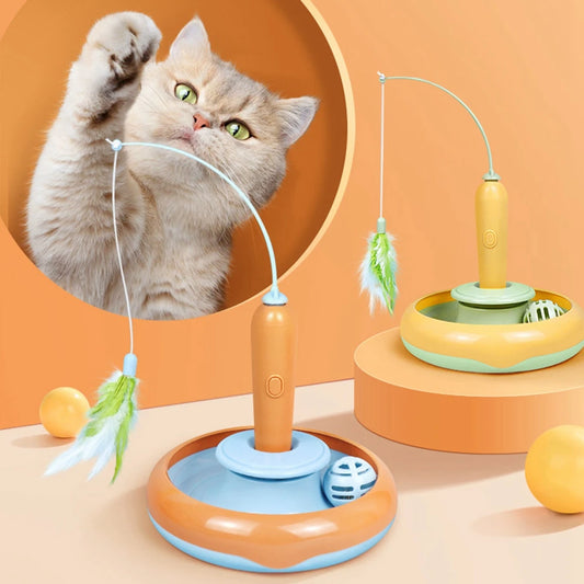 2 in 1 Electric Cat Stick and Tracks Toy Automatic Rotating Interactive Cats Toys Tracks Ball Turntable Pet Kitten Funny Sticks